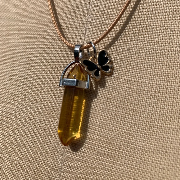 Handmade Honey Resin Dagger Crystal Amulet Necklace & Butterfly Charm - Picture 5 of 9